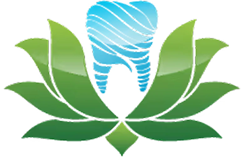 Blue tooth surrounded by green lotus petals logo