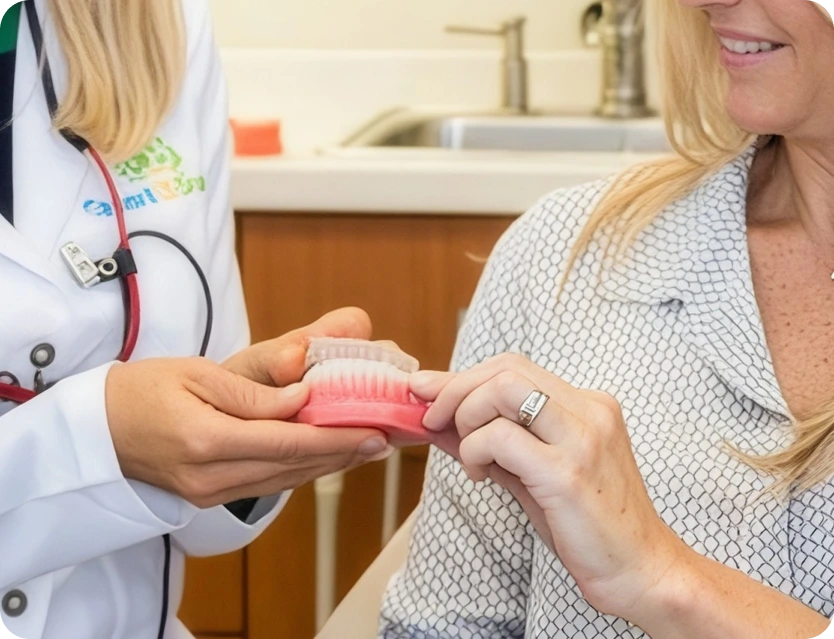 Dental provider showing a patient an orthodontic aligner model at the Annapolis office